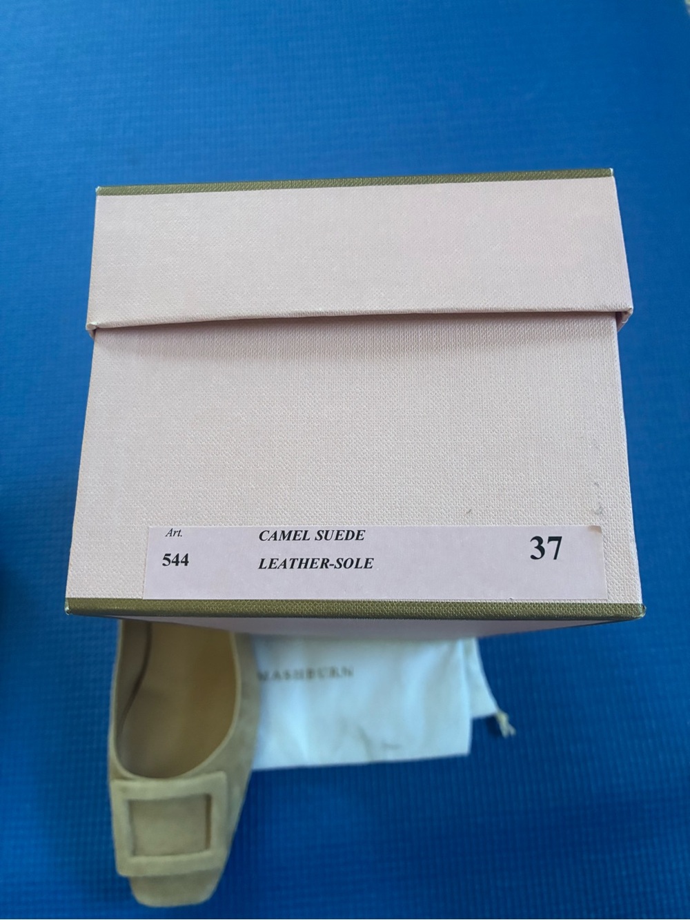 ANN MASHBURN Suede Square-Toe Flats in Camel - Picture 4 of 5
